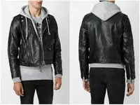 dsquared2 hommes veste night samurai leather hoodie double jacket